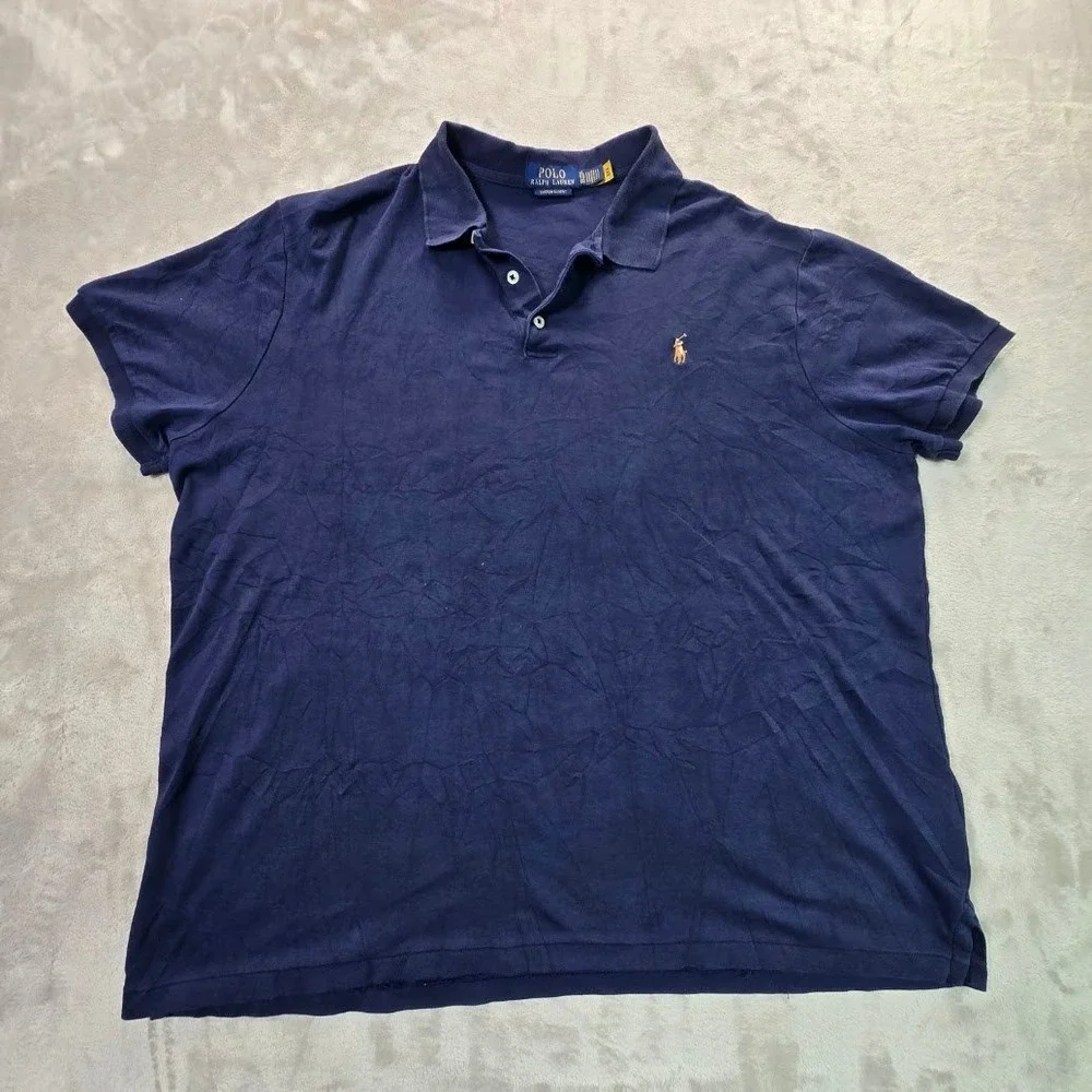 Polo Ralph Lauren Mens XL Custom Slim Fit Short Sleeve Navy Blue Polo Shirt